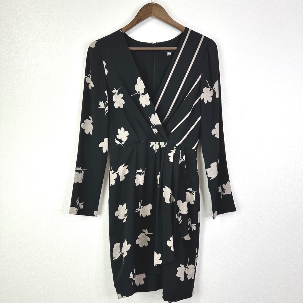 Slate & Willow Floral Combo Dress‎ Faux Wrap Black Size 4